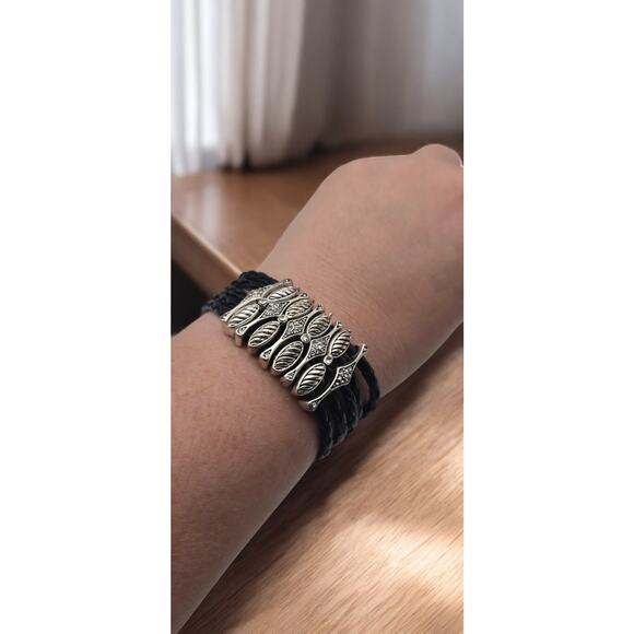 Multi-Strand Black Bracelet with Silver Accents and Magnetic Clasp - Picture 2 of 5